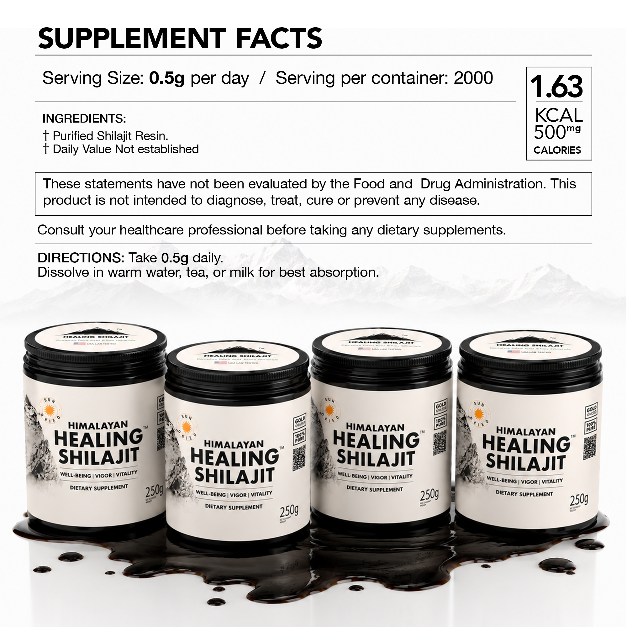 Healing Shilajit™ Gold Grade Resin 1000g – Authentic Himalayan Shilajit Resin