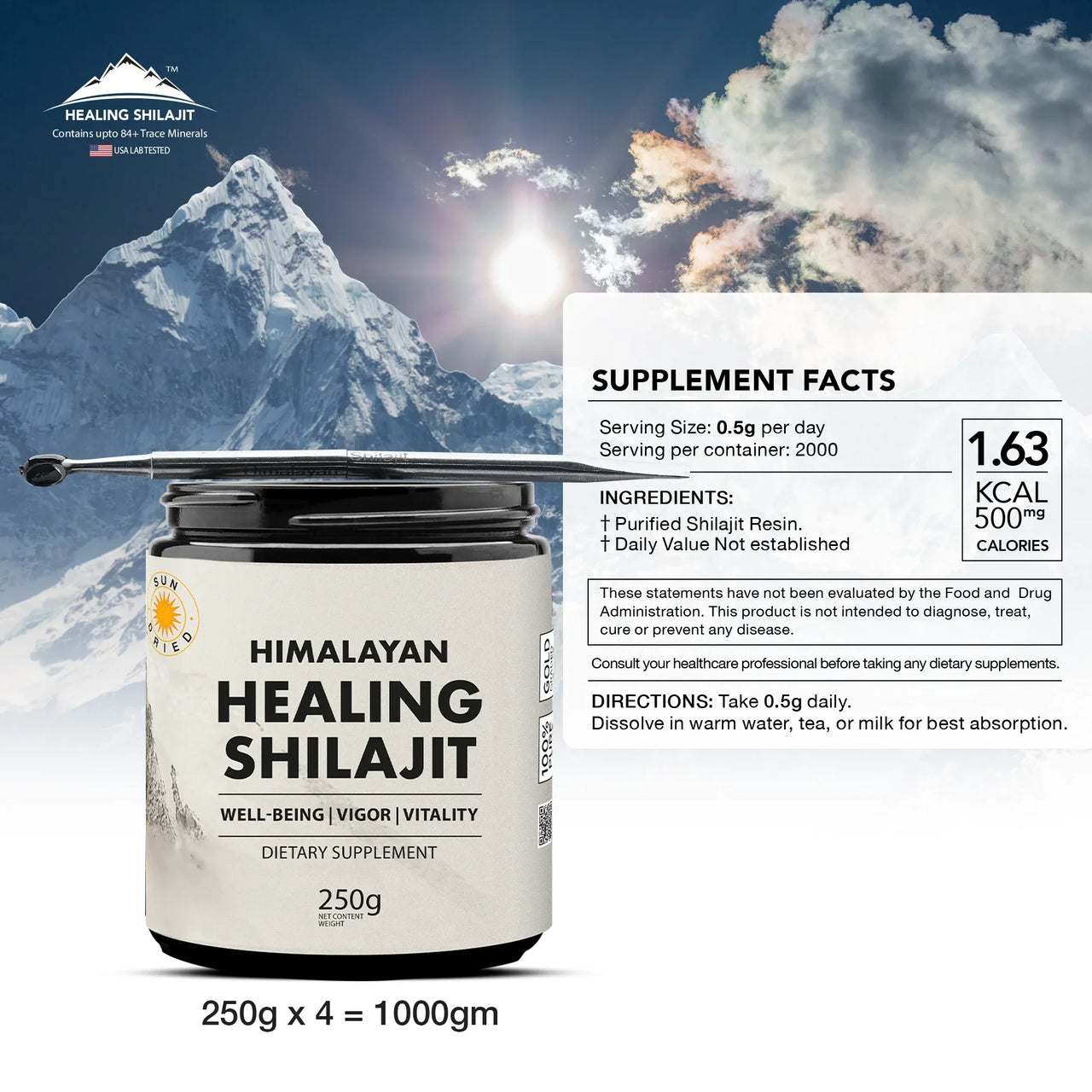 Healing Shilajit™ Gold Grade Resin 1000g – Authentic Himalayan Shilajit Resin Healing Shilajit