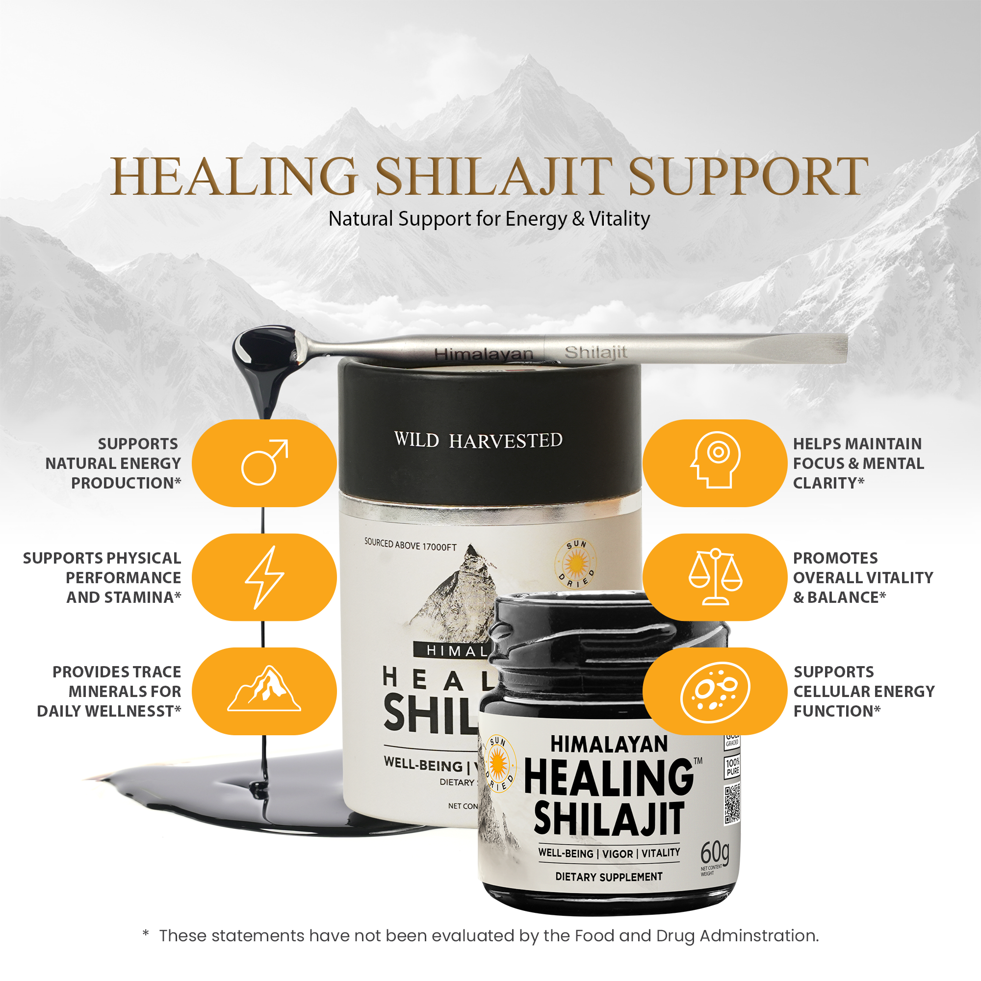 Healing Shilajit™ Gold Grade Resin 60g - Authentic Himalayan Shilajit Resin